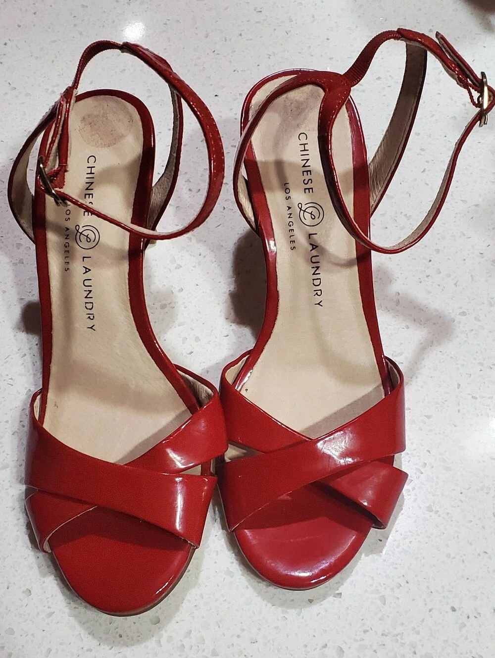 Chinese Laundry Glossy Red Crisscross Ankle-Strap Heels